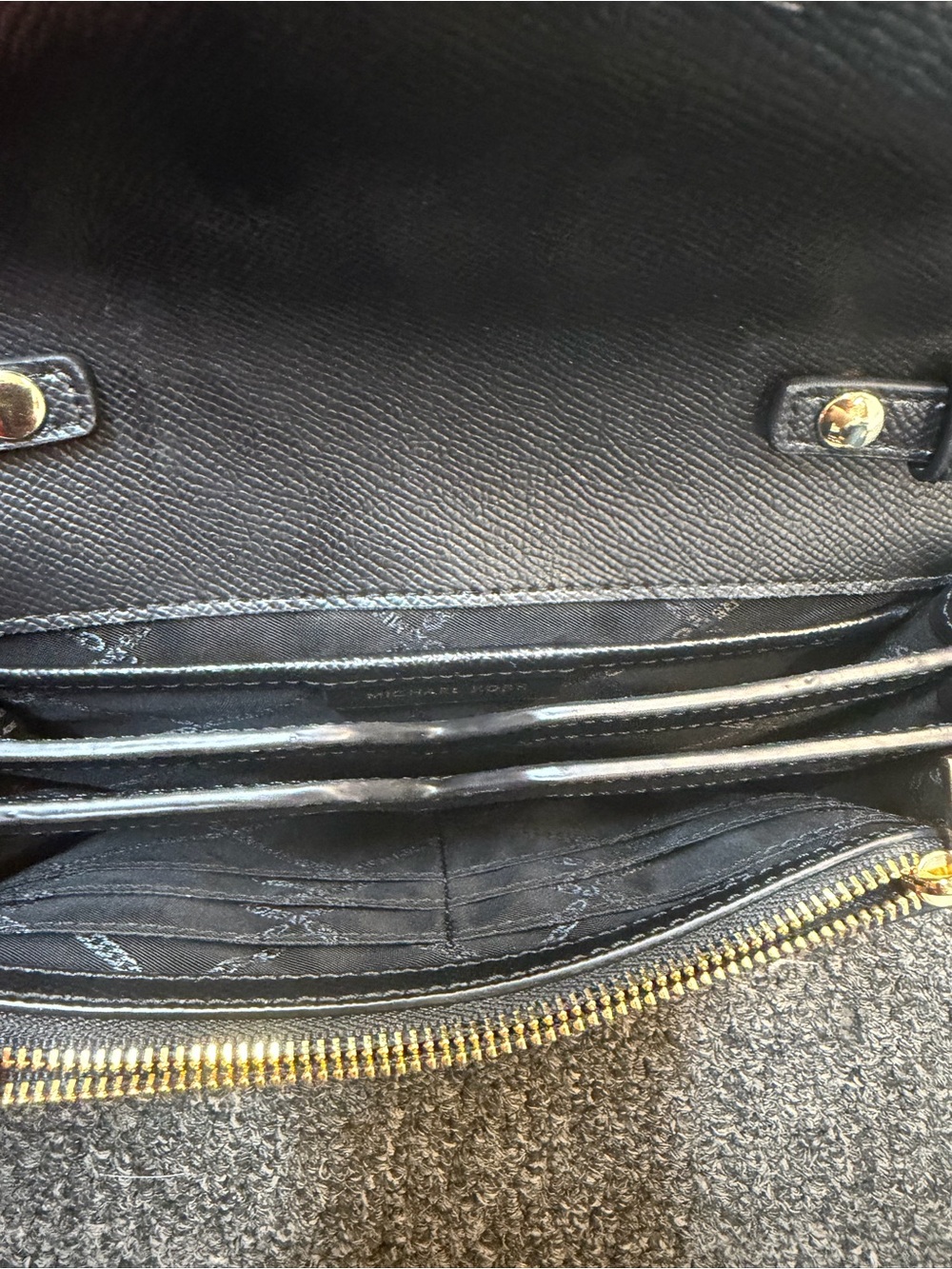 Michael Kors Black Pebble Grain Clutch Crossbody with Gold Accents - Picture 3 of 4